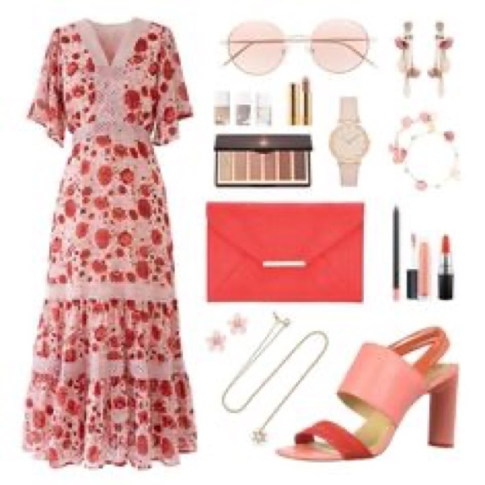 Small cottagecore boho tier ROTES GEHÄKELTES CHIFFON-KLEID MIT BLUMENMUSTER - Picture 11 of 11